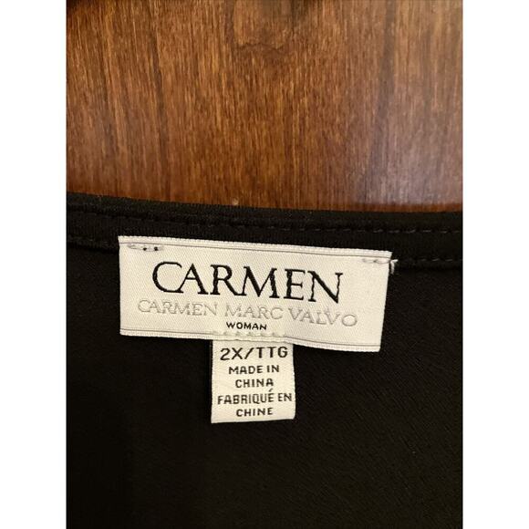 Carmen Marc Valvo Women’s Top Size 2X Black Sheer Sleeves - Picture 2 of 9